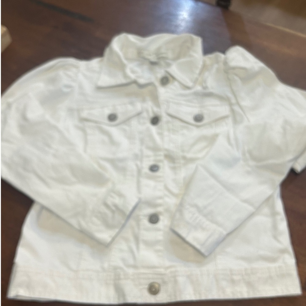 White Denim Jacket Womens Puff Sleeve Button Front Casual Cute